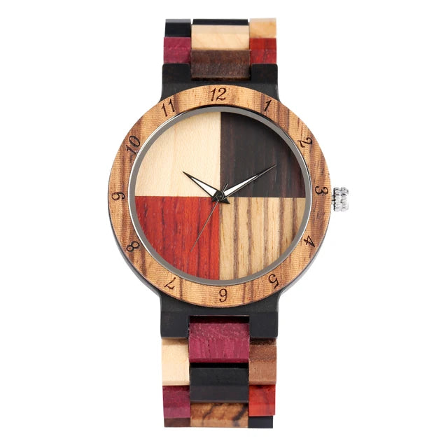 Reloj de cuarzo con esfera de patrón de madera Vintage para hombres y mujeres, reloj de pulsera de madera colorido, elegante reloj de pulsera de madera Natural para parejas 