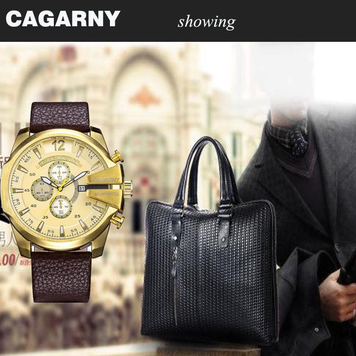 Cagarny Relojes militares Reloj de cuarzo para hombre Correa de cuero Relojes de pulsera deportivos