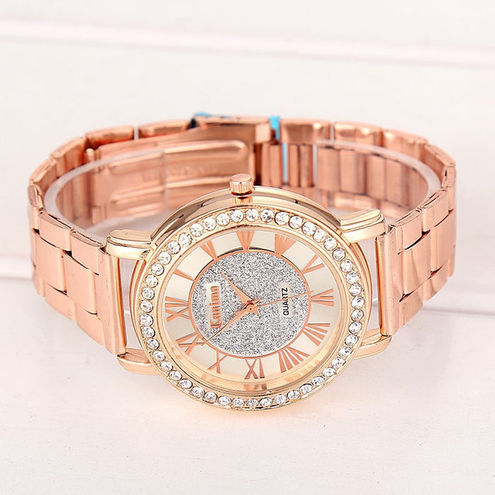 Venta Reloj de oro plateado para mujer, marca de lujo, gran oferta, relojes de pulsera para mujer, regalos para niña, reloj de cuarzo con diamantes de imitación de acero inoxidable completo