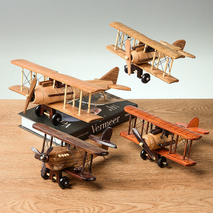 Vintage Wood Aircraft Decoration Creative Home Tabletop Model Aircraft Decoration Wooden Crafts