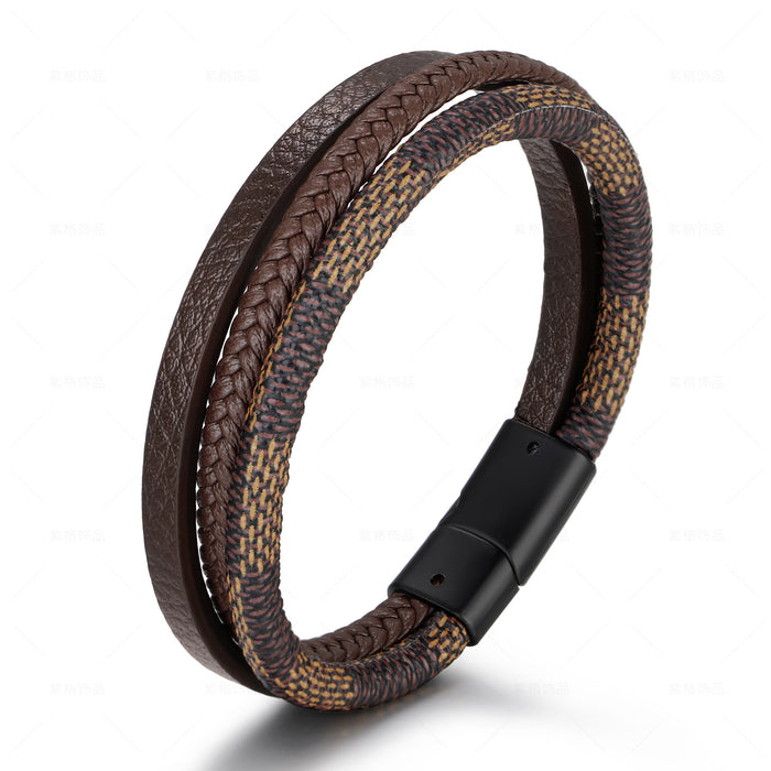 Original Retro Old-Fashioned Leather Bracelet Unisex Multi-Layer Hand-Woven Magnet Buckle Bracelet