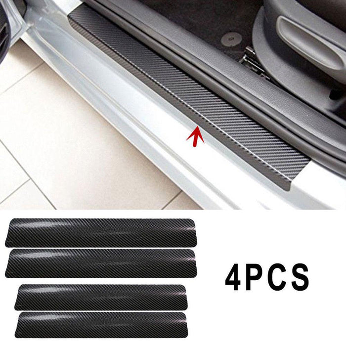 4Pc Black Car Door Plate Stickers Carbon Fiber Look Car Sticker Sill Scuff Cover Anti Scratch Decal Universal For All Car