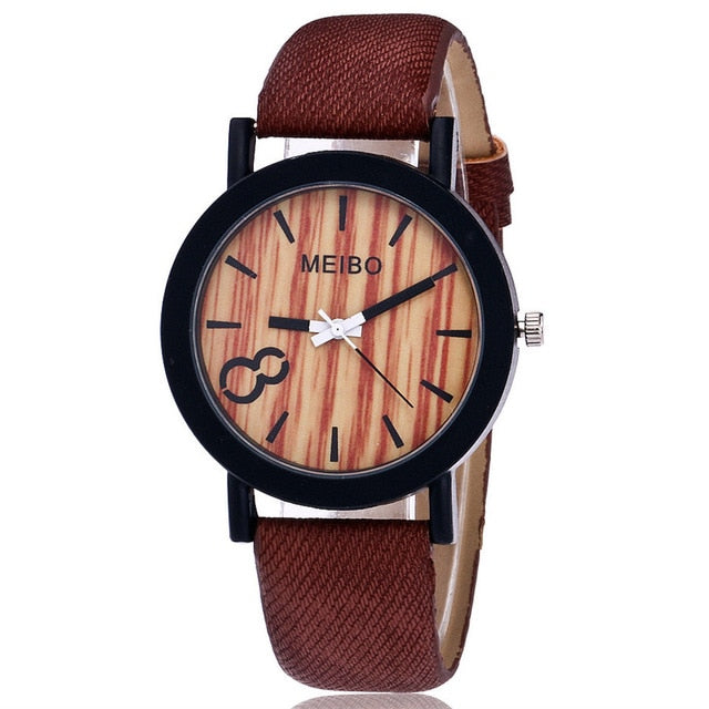 MEIBO Modeling Wooden Quartz Mens Watch Casual Wooden Color Leather Watch