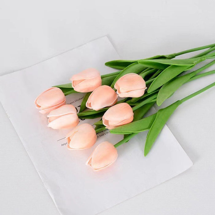 Novia de simulación de alta gama de tulipán con flores en un estilo fresco y minimalista, accesorios de fotografía de boda, flores falsas