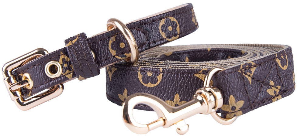 Collar para mascotas con flores antiguas, Collar de cuero PU para perros, cuerda de tracción, Collar de tracción para gatos, cuerda para caminar para perros, ropa anticuerdas