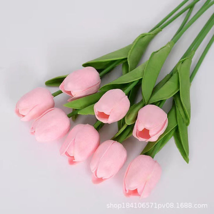 Novia de simulación de alta gama de tulipán con flores en un estilo fresco y minimalista, accesorios de fotografía de boda, flores falsas