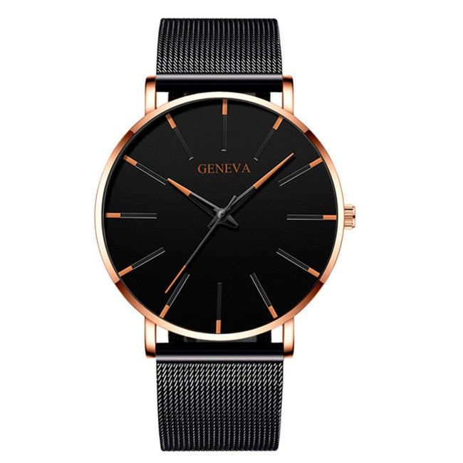 Relojes minimalistas ultrafinos a la moda para hombre, relojes sencillos de negocios con correa de malla de acero inoxidable, reloj de cuarzo, reloj Masculino