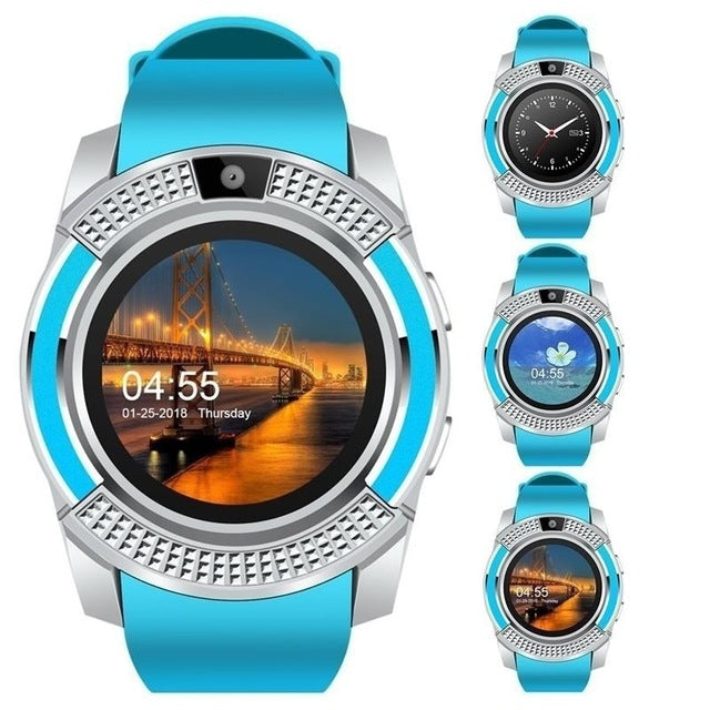 Reloj inteligente V8 hombres Bluetooth relojes deportivos mujeres señoras Rel gio Smartwatch con cámara ranura para tarjeta Sim teléfono Android