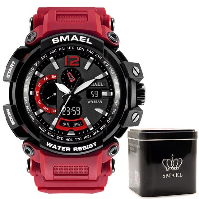 SMAEL 1702, reloj deportivo de lujo de la mejor marca, relojes digitales para hombre, 5bar, relojes de pulsera militares resistentes al agua con pantalla Dual, reloj Masculino