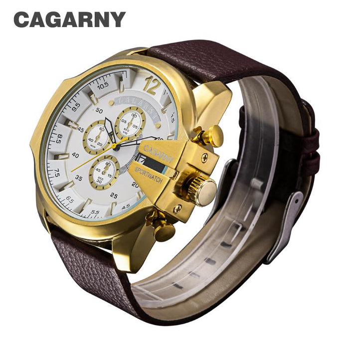 Cagarny Relojes militares Reloj de cuarzo para hombre Correa de cuero Relojes de pulsera deportivos