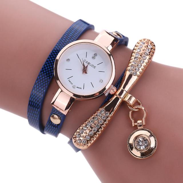 Relojes de mujer, reloj de pulsera informal, reloj de mujer con banda de cuero, reloj de cuarzo analógico con diamantes de imitación, reloj femenino