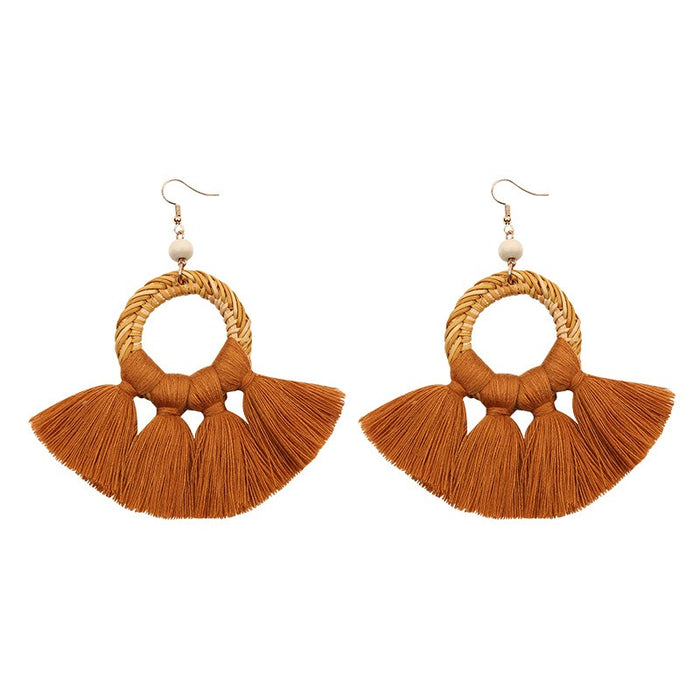 Pendientes de borla de estilo étnico Pastoral, pendientes exagerados, pendientes largos de moda hechos a mano, accesorios de ratán para mujer