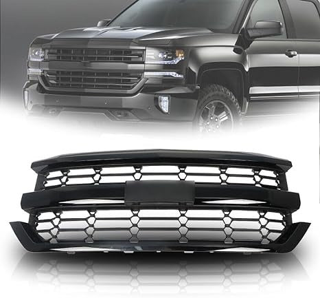 Parrilla superior del parachoques delantero compatible con Chevrolet Silverado 1500 2016-2018 (negro)