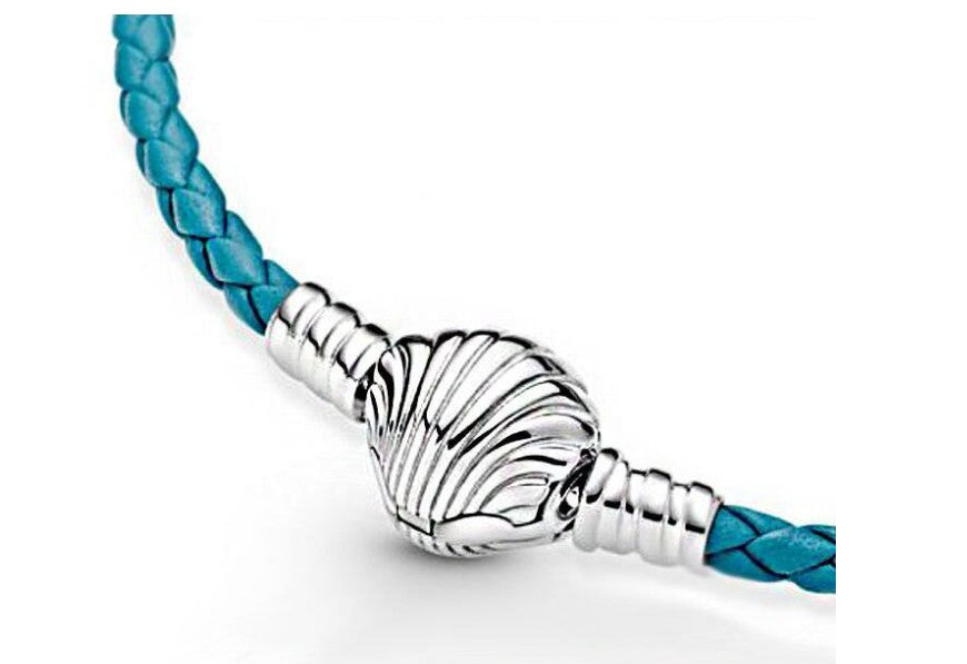 New Summer 925 Sterling Silver Seashell Clasp Turquoise Braided Leather Bracelet For Women Fashion DIY Jewelry