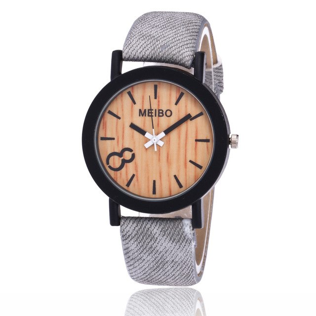 MEIBO Modeling Wooden Quartz Mens Watch Casual Wooden Color Leather Watch