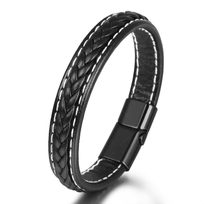 Men's Bracelet Leather Handmade Original Niche Couple Simple Woven Leather Alloy Bracelet