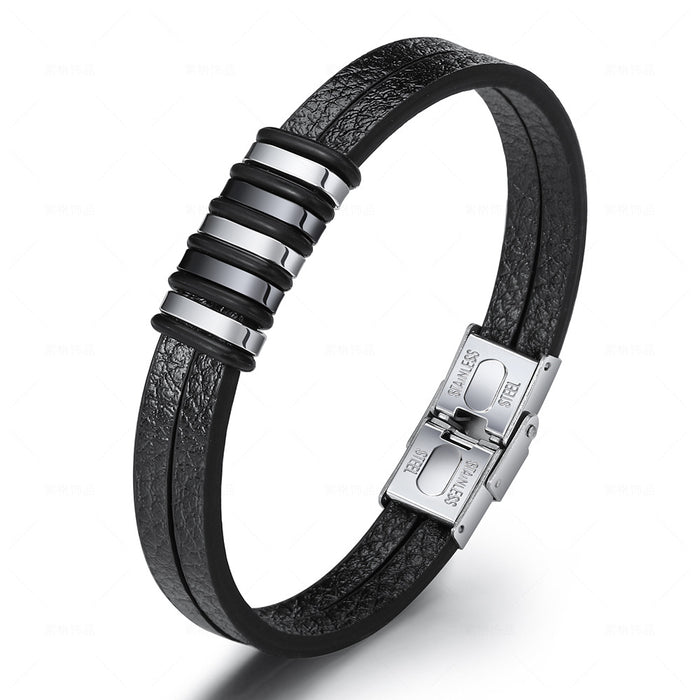 Pulsera de cuero para hombre de acero inoxidable Pulsera de cuero nueva de comercio electrónico versátil simple original 