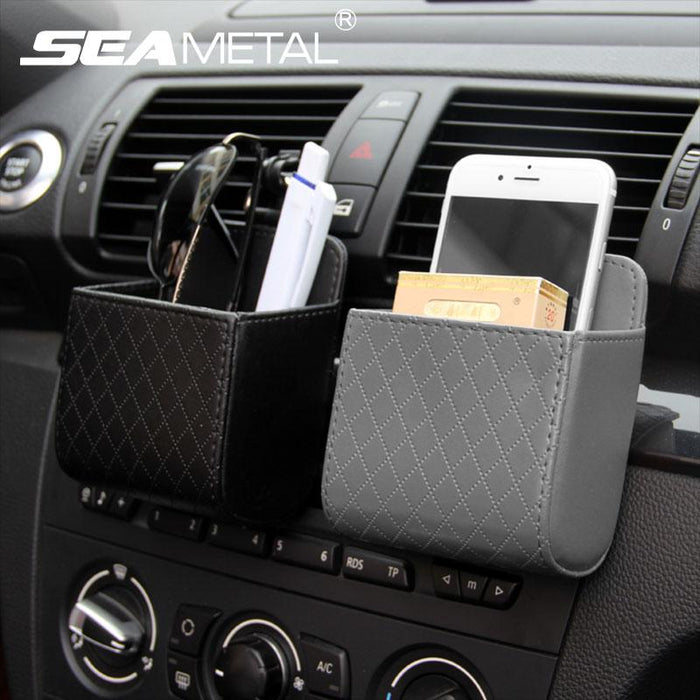 Car Organizer Box Bag Air Outlet Dashboard Hanging Leather Universal Car Mobile Phone Holder In Automobile Interior Accessories