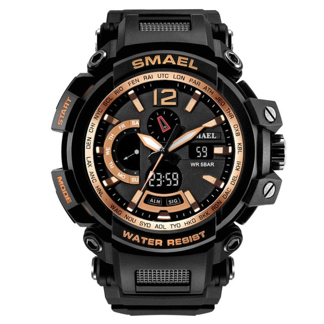 SMAEL 1702, reloj deportivo de lujo de la mejor marca, relojes digitales para hombre, 5bar, relojes de pulsera militares resistentes al agua con pantalla Dual, reloj Masculino