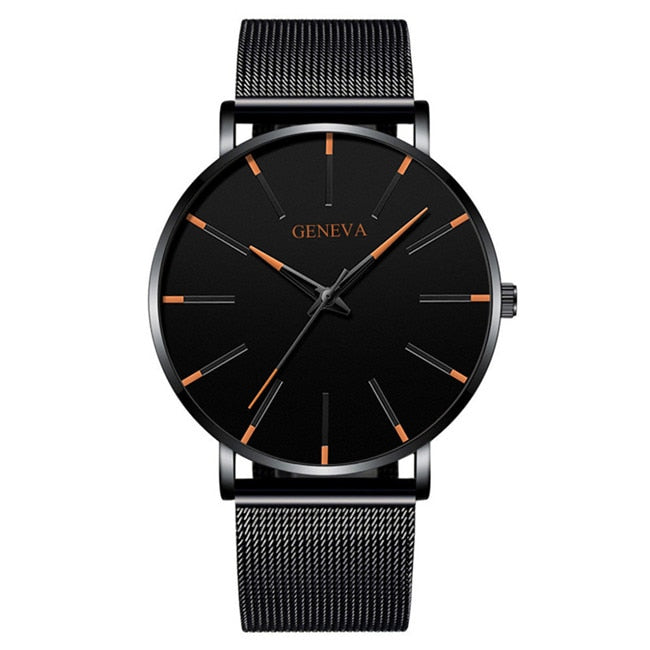 Relojes minimalistas ultrafinos a la moda para hombre, relojes sencillos de negocios con correa de malla de acero inoxidable, reloj de cuarzo, reloj Masculino