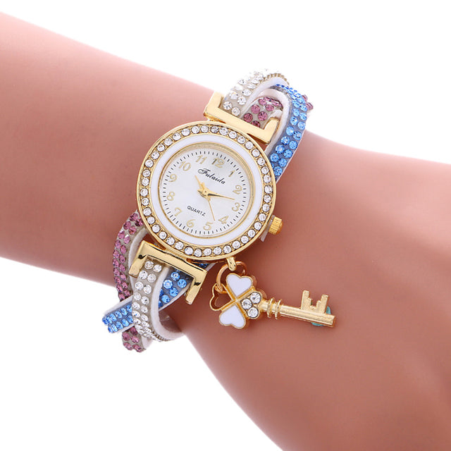 Reloj de pulsera con pulsera de diamantes y candado para mujer 