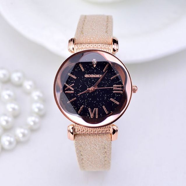 Gogoey marca oro rosa relojes de cuero mujeres señoras vestido casual reloj de pulsera de cuarzo reloj mujer go4417 