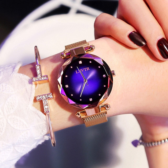 Luxury Rose Gold Women Watches Fashion Diamond Ladies Starry Sky Magnet Watch Waterproof Female Wristwatch For Gift Clock