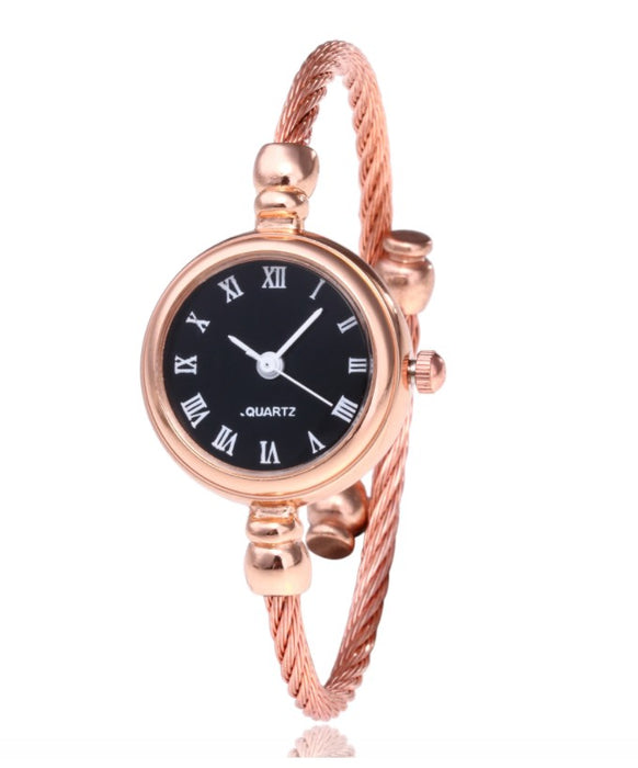 Women's Watches Bracelet Style Opening Simple Retro Art Fashion Watches Women's Fashion Quartz Watch Relogio Feminino（Rose gold belt）