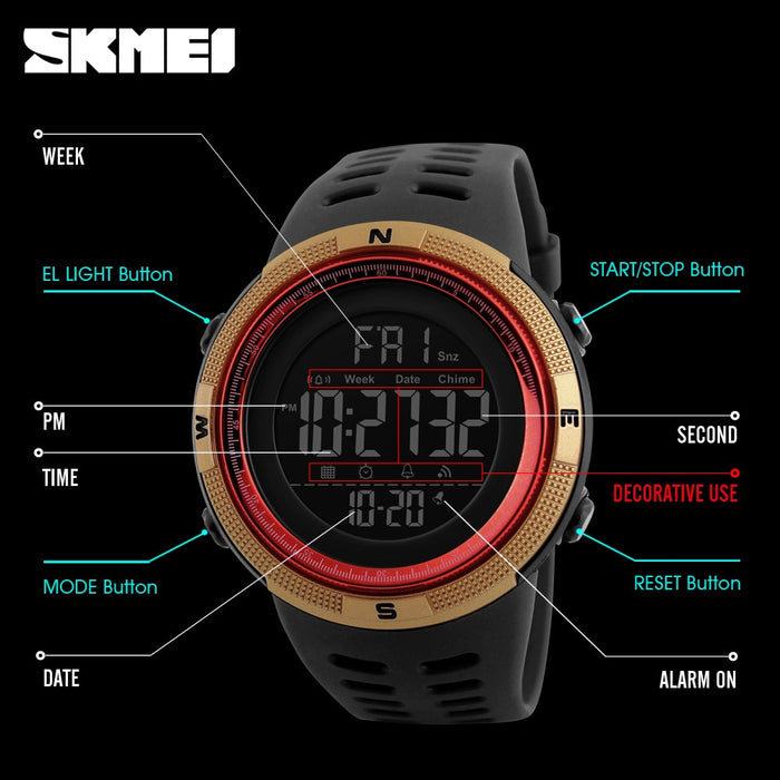 Relojes SKMEI impermeables para hombre, nueva moda, reloj Digital LED informal para deportes al aire libre, relojes de pulsera multifunción para hombres para estudiantes 