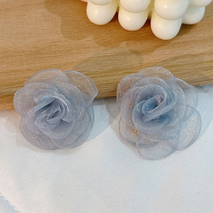 Simple handmade fabric lace rose earrings