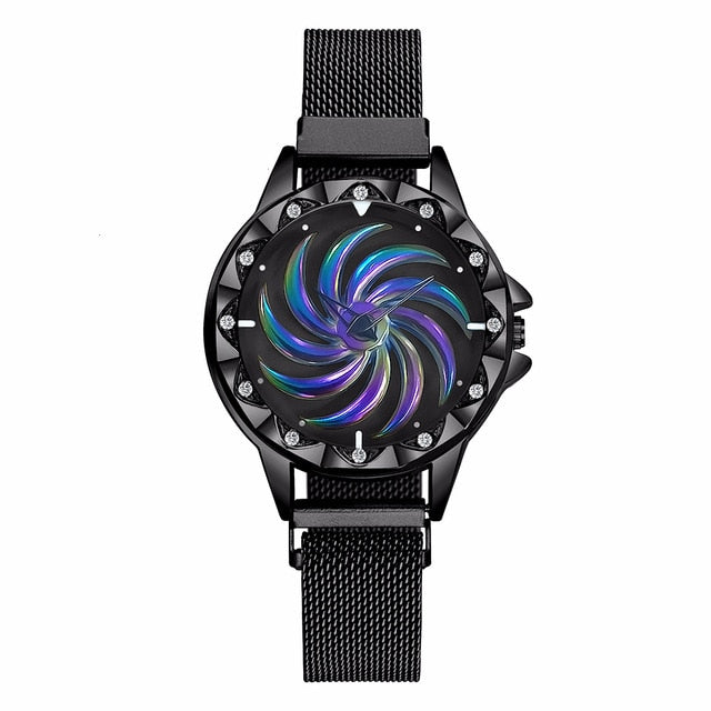 Reloj giratorio con hebilla magnética para mujer, reloj de cuarzo de acero inoxidable de lujo para mujer, reloj femenino 