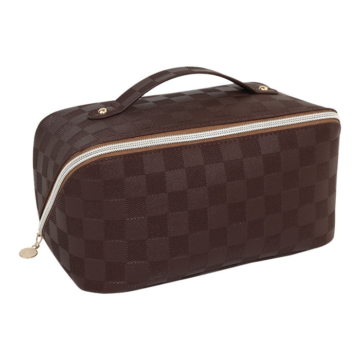 PU leather travel wash bag storage bag wholesale high beauty checkerboard makeup bag super large capacity portable pillow bag