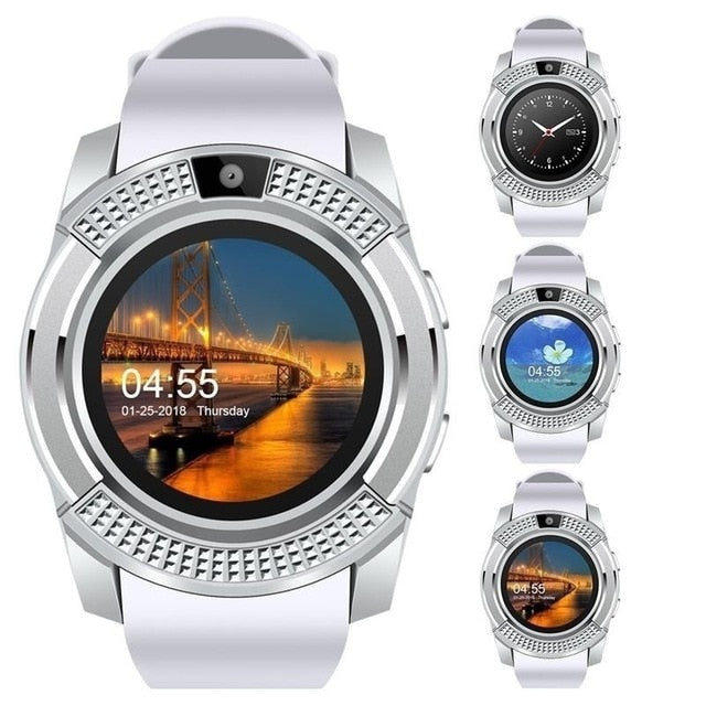 Reloj inteligente V8 hombres Bluetooth relojes deportivos mujeres señoras Rel gio Smartwatch con cámara ranura para tarjeta Sim teléfono Android