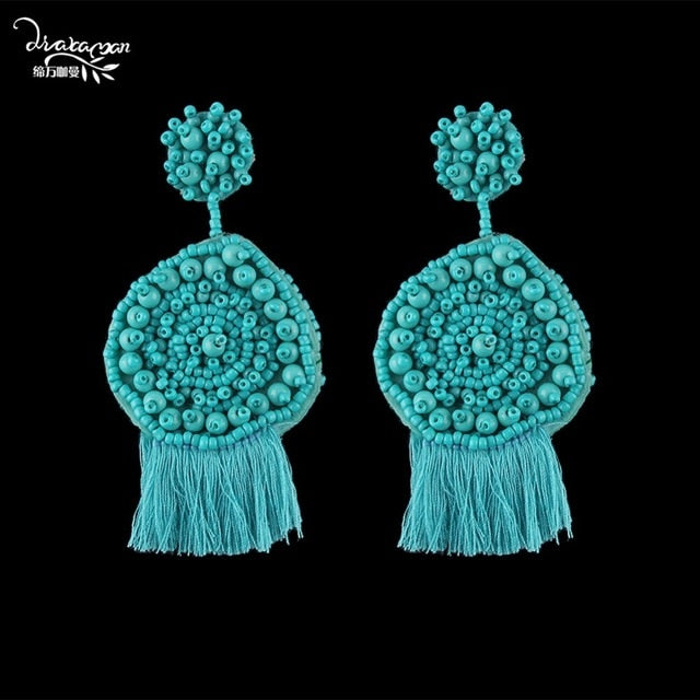 Pendientes étnicos bohemios con flecos y borlas grandes hechos a mano, pendientes llamativos de Cuentas grandes, pendientes colgantes para fiesta, regalo 2019