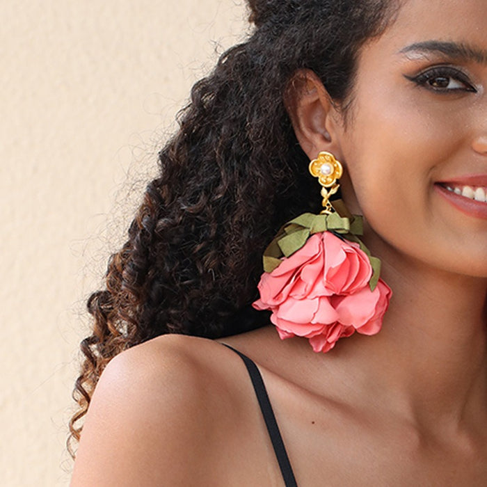 Handmade fabric flower earrings for women