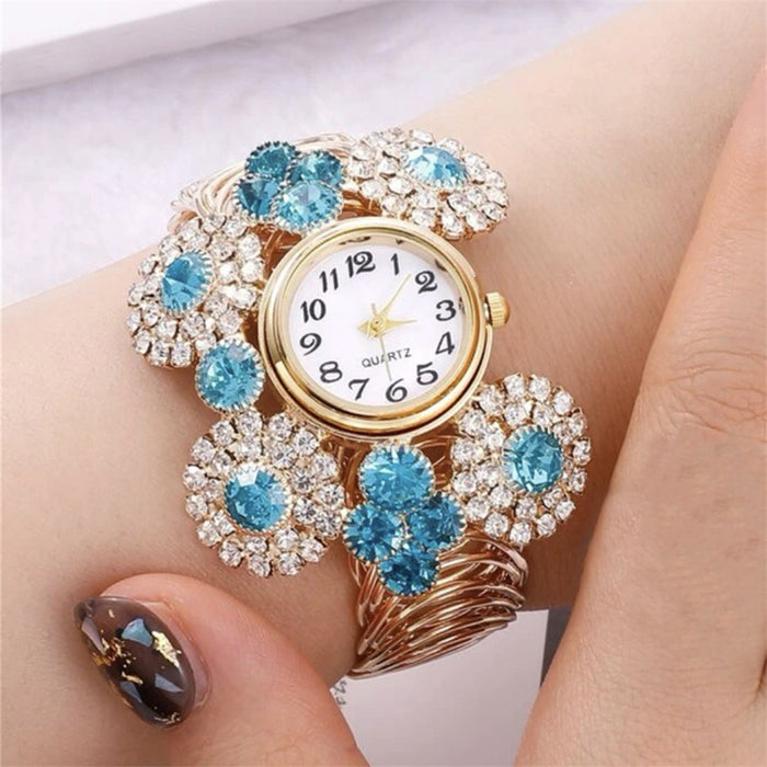 Reloj de pulsera para mujer con diamantes de imitación bohemios con incrustaciones de diamantes de agua y dije de estrella del cielo, reloj de cuarzo ligero de moda