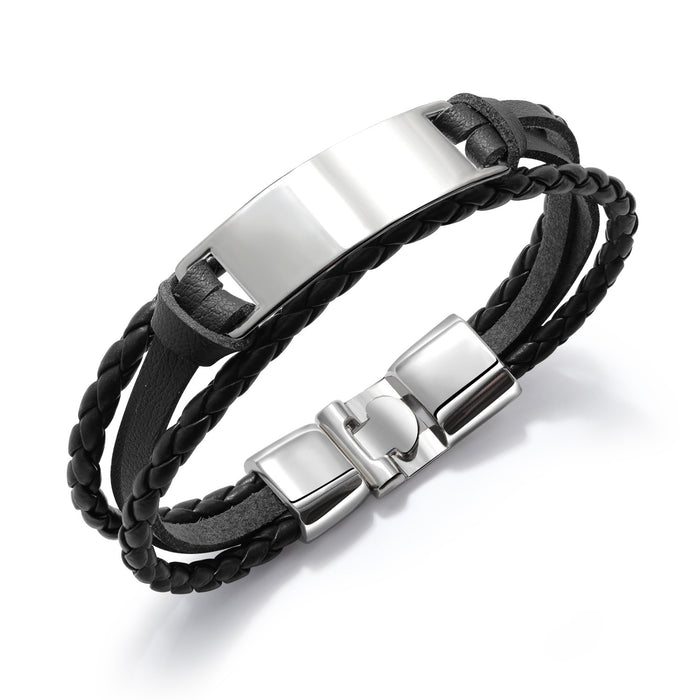 Pulsera De Moda Para Hombre Pulsera De Cuero Trenzado Multicapa Simple Y Versátil Brillante