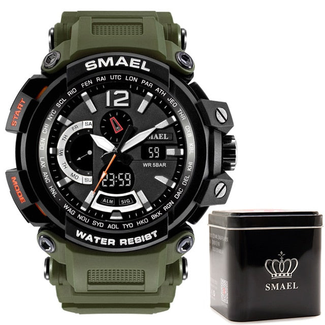 SMAEL 1702, reloj deportivo de lujo de la mejor marca, relojes digitales para hombre, 5bar, relojes de pulsera militares resistentes al agua con pantalla Dual, reloj Masculino