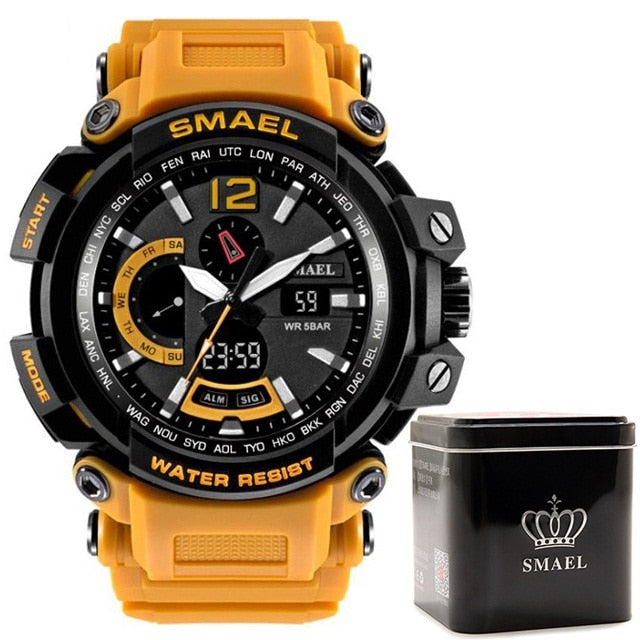 SMAEL 1702, reloj deportivo de lujo de la mejor marca, relojes digitales para hombre, 5bar, relojes de pulsera militares resistentes al agua con pantalla Dual, reloj Masculino