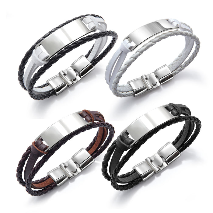 Fashion Trendy Men's Bracelet Simple And Versatile Multi-Layer Braided Leather Bracelet Glossy