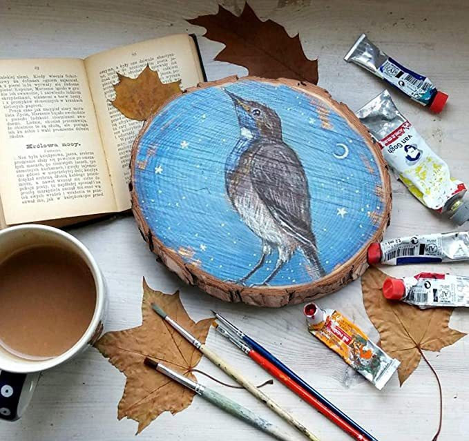 Round Wood Piece Handmade DIY Material Hand-Painted Year Round Piece Log Piece Background Wall Decoration Kindergarten Ring Creation Wood Piece