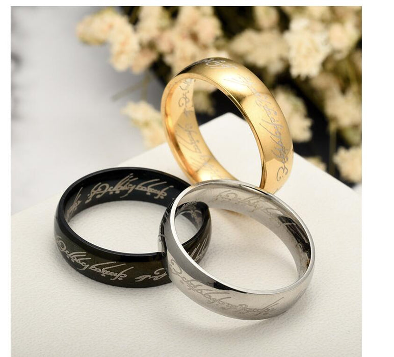 LOVER' wedding rings Magic Letter The Lord of One Ring Black Silver Gold Titanium Stainless Steel Ring