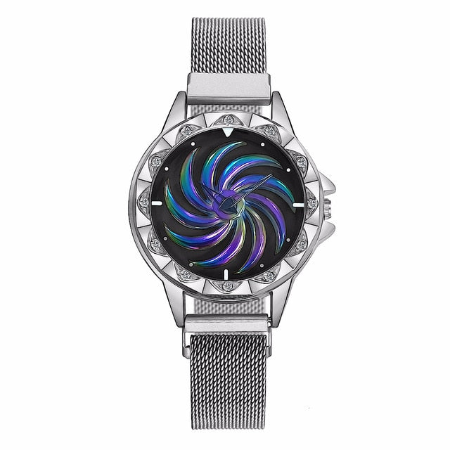 Reloj giratorio con hebilla magnética para mujer, reloj de cuarzo de acero inoxidable de lujo para mujer, reloj femenino 