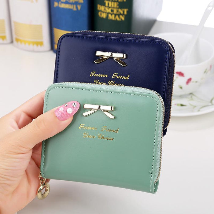 Nuevo diseño de moda, carcasa para monedas para mujer, billetera bonita y plegable, Mini cremallera corta alrededor del bolso, monedero de cuero PU de buena calidad