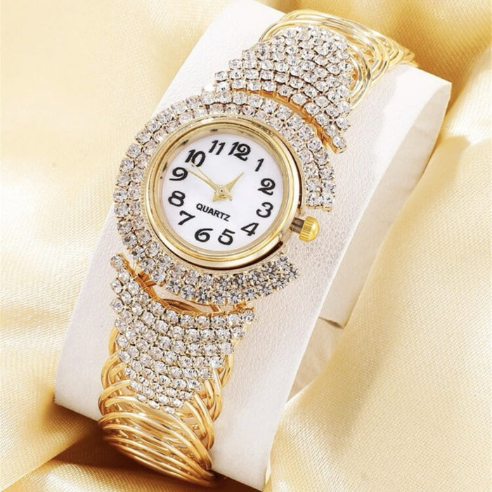 Fashion New Cross border Personality Trend Versatile Women's Diamond Bracelet Quartz Watch Necklace Ring Earring Set