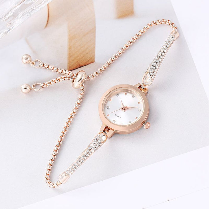 Reloj para niña INS con incrustaciones de diamantes de moda. Reloj de pulsera para mujer con decoración de esfera de temperamento de estilo académico