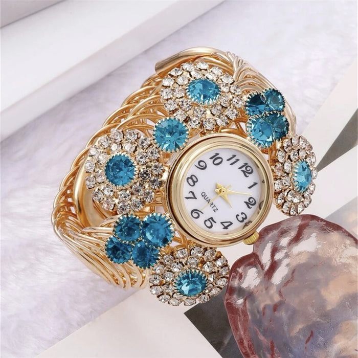 Reloj de pulsera para mujer con diamantes de imitación bohemios con incrustaciones de diamantes de agua y dije de estrella del cielo, reloj de cuarzo ligero de moda