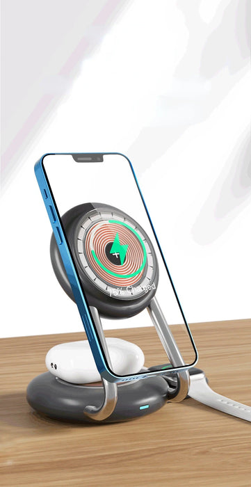 eThings 3 IN 1 Desk Magnet Stand 15W Fast Wireless Charger For Apple Watch iPhone 14 13 12 11 Pro Max 13 12 Mini Samsung S23 S22 Qi Base - eZthings USA WE SORT ALL THE CRAZIEST GADGETS, GIZMOS, TOYS & TECHNOLOGY, SO YOU DON'T HAVE TO.