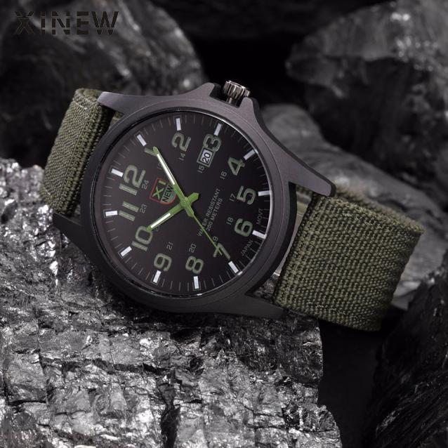 XINEW marca al aire libre para hombre fecha acero inoxidable militar deportes analógico cuarzo ejército reloj de pulsera