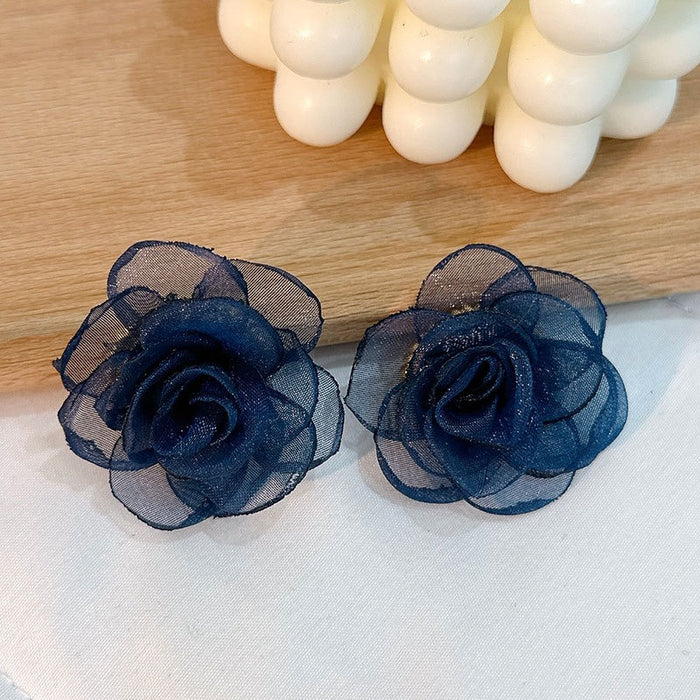 Simple handmade fabric lace rose earrings